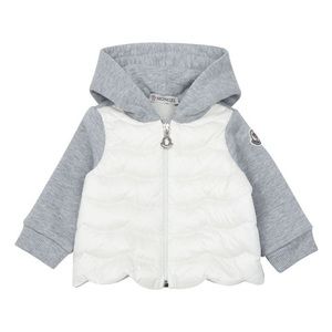 💯 Authentic Moncler Girls Two Toned Hooded Sweater Jacket White/Grey 18-24 M